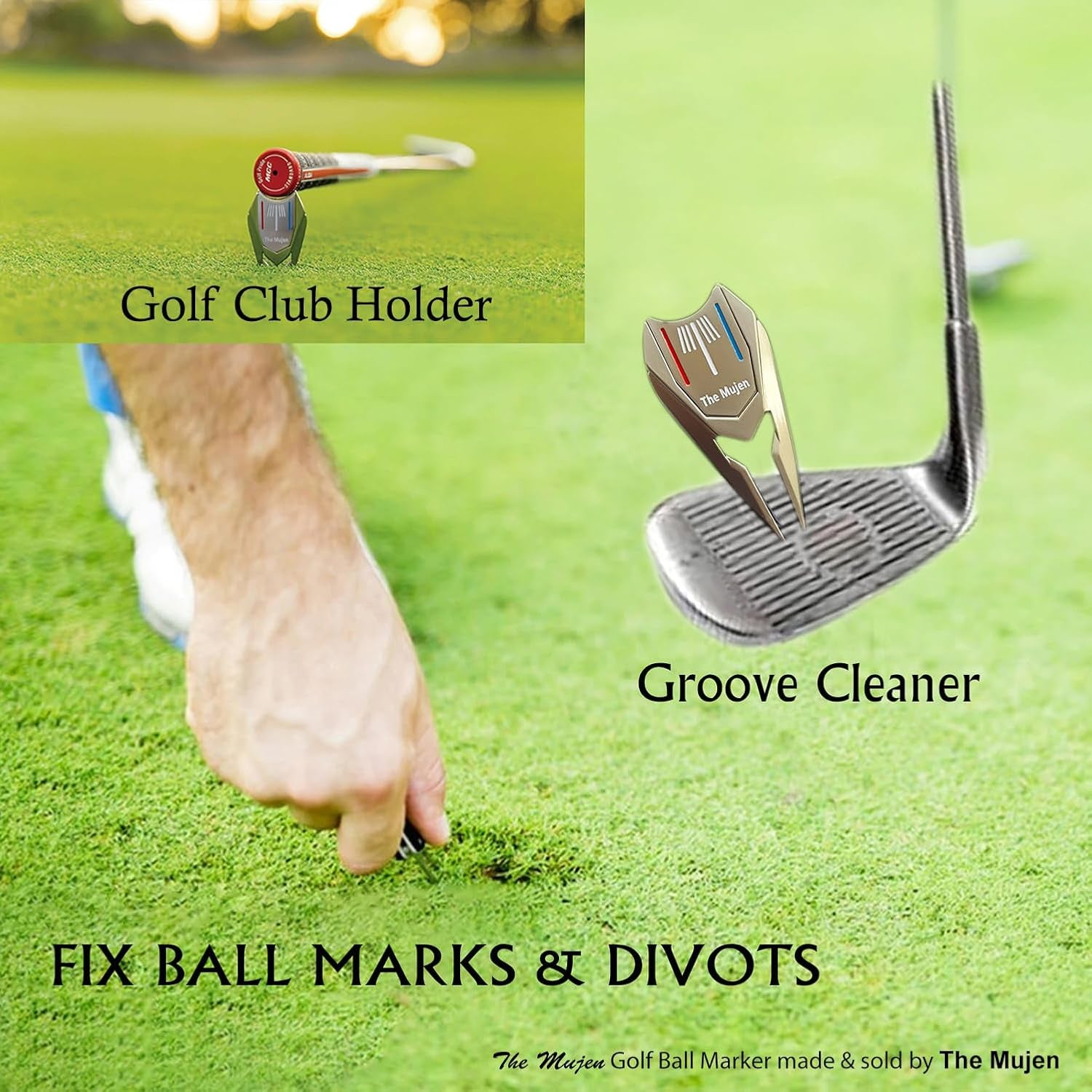 Golf Ball Marker & Divot Tool with Hat Clip Golf Alignment Putting Aid | Golf Alignment Ball Marker for Putting Golf Training Aid Golf Accessories Cleaner, Club Holder, Golf Gift