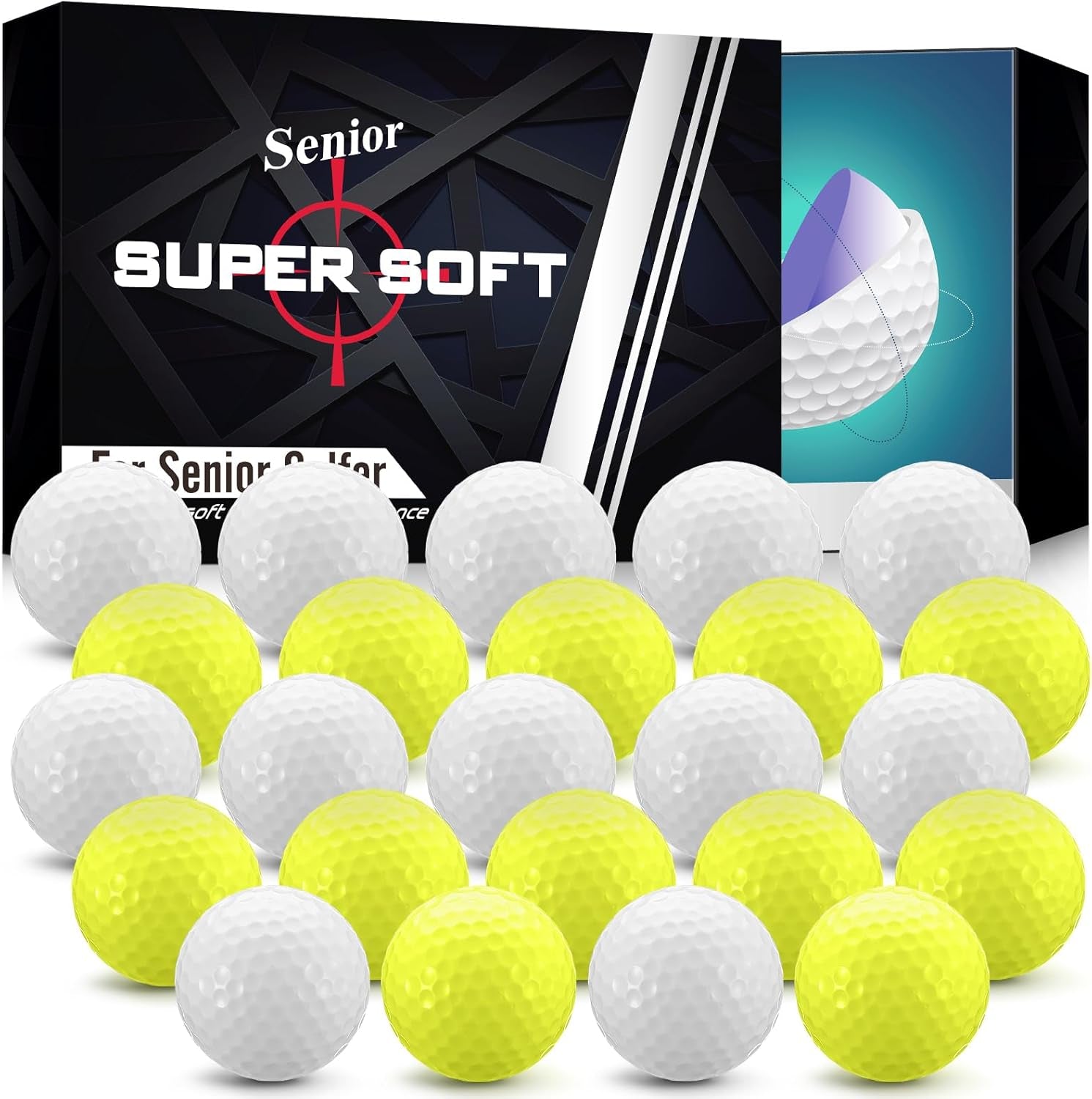 24 Pcs Duo Soft Golf Balls Senior Golf Balls Yellow Golf Balls Distance Golf Balls Super Soft Golf Balls Senior Colored Soft Golf Balls Yellow Golf Balls Low-Compression Supersoft Golf Ball